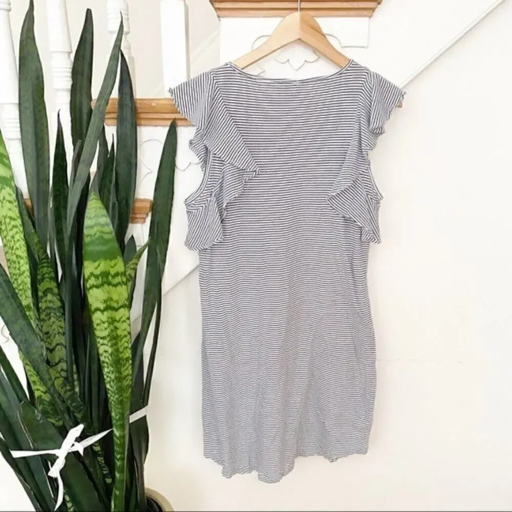 J.Crew striped ruffle shoulders mini dress sz S